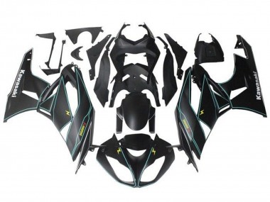Carénages Moto Kawasaki ZX6R 2009-2012 - Noir Mat Bleu Jaune Bande