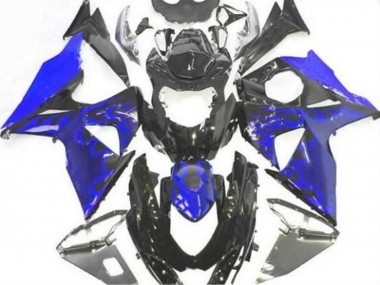 Carénage Moto Suzuki GSXR 1000 2009-2016 - Noir Brillant Bleu Flamme