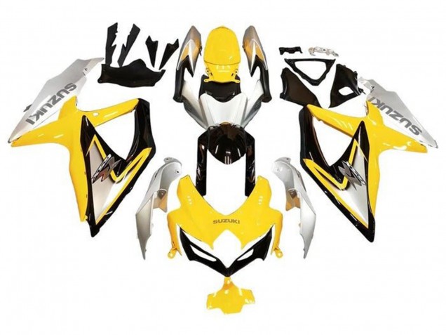 Carénages Moto Suzuki GSXR 600 / GSXR 750 2008-2010 - Argent Jaune Noir Brillant