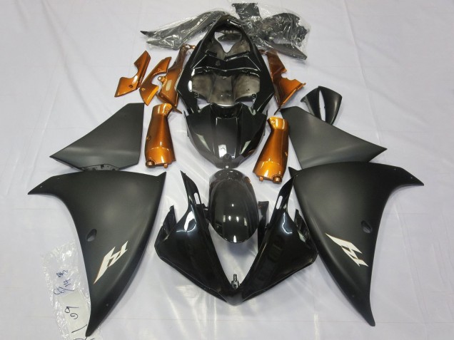 Carénages Moto Yamaha YZF 1000 R1 2012-2014 - Noir Brillant Noir Mat Orange