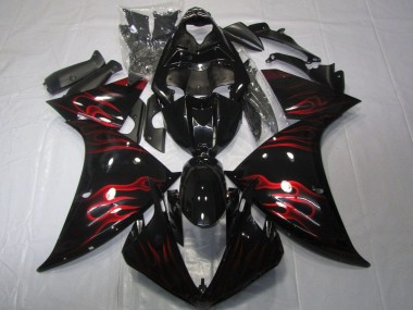 Carénages Moto Yamaha YZF 1000 R1 2012-2014 - Noir Brillant Rouge Flamme