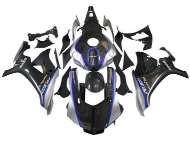 Carénages Moto Yamaha YZF 1000 R1 2015-2019 - Fausse Fibre de Carbone Argent Bleu R1M