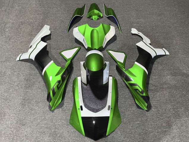 Carénages Moto Yamaha YZF 1000 R1 2020-2025 - Blanc Vert Fausse Fibre de Carbone