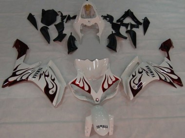 Carénages Moto Yamaha YZF 1000 R1 2007-2008 - Blanc Rouge Noir Flamme