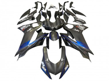 Carénages Moto Yamaha YZF R6 2017-2023 - Bleu Noir Fausse Fibre de Carbone