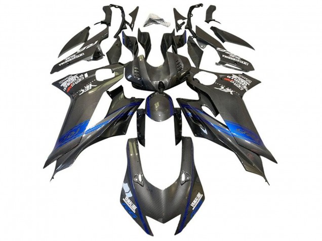 Carénages Moto Yamaha YZF R6 2017-2023 - Bleu Noir Fausse Fibre de Carbone