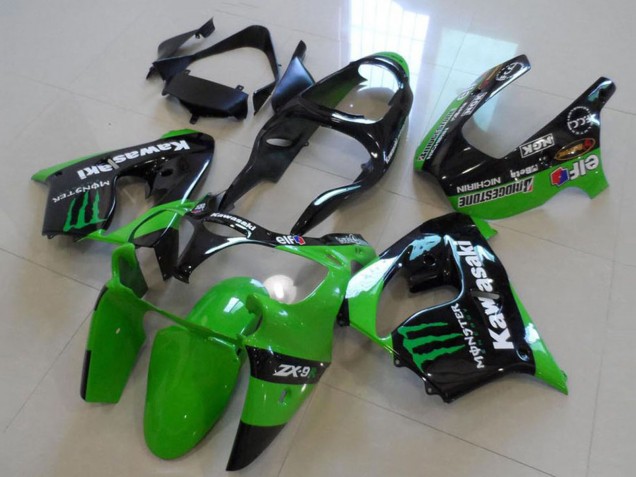 Carénages Moto Kawasaki ZX9R 2000-2001 - Noir Brillant Vert Monstre