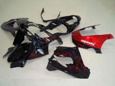 Carénage Moto Kawasaki ZX9R 2000-2001 - Noir Brillant Rouge Flamme
