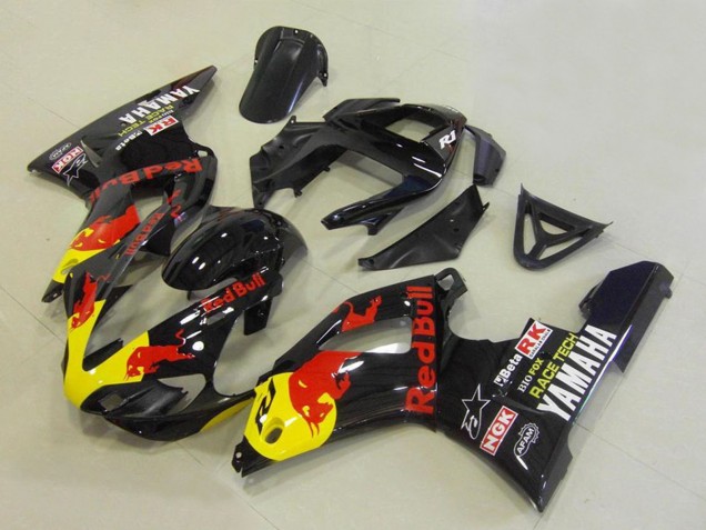 Carénages Moto Yamaha YZF R1 2000-2001 - Noir Brillant Jaune Red Bull