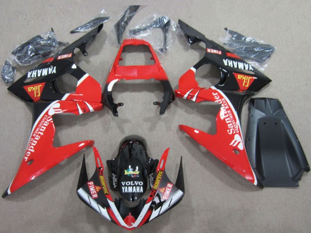 Carénages Moto Yamaha YZF R6 2003-2004 - Rouge Blanc Noir Brillant Santander Fimer Volvo