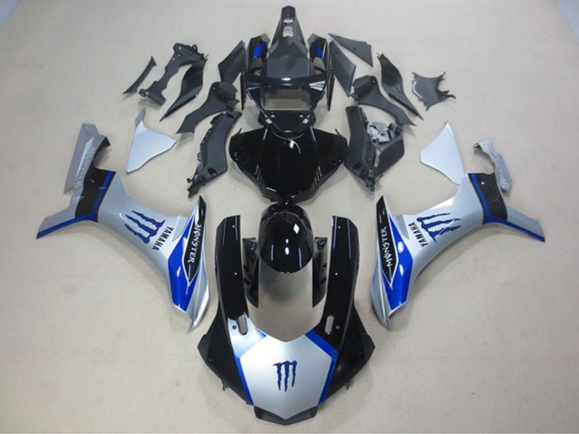 Carénages Moto Yamaha YZF R1 2015-2019 - Argent Bleu Noir Brillant Monstre