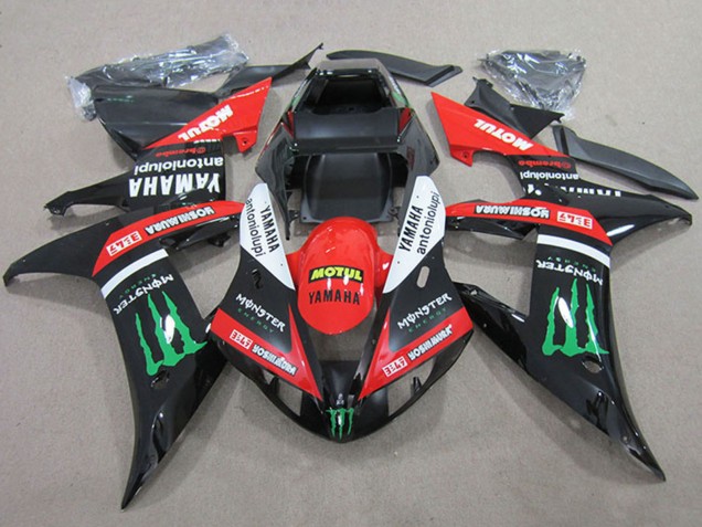 Carénages Moto Yamaha YZF R1 2004-2006 - Rouge Blanc Noir Brillant Vert Motul Monstre