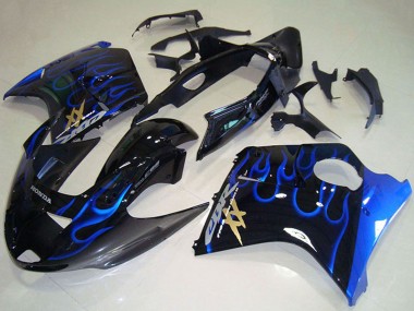 Carénages Moto ABS Honda CBR1100XX Blackbird 1996-2007 - Noir Brillant Bleu Flamme