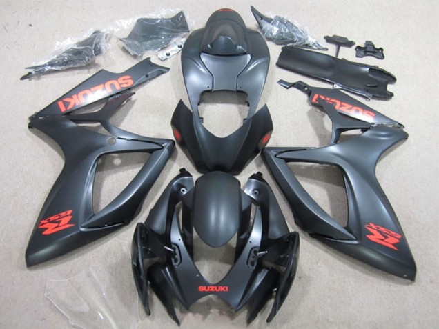 Carénages Moto Suzuki GSXR 600 2006-2007 - Noir Mat Rouge Décalque