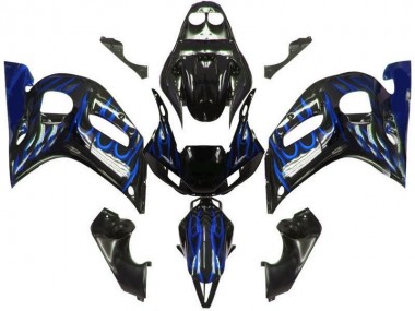Carénage Yamaha R6 98-02 - Noir Bleu Flamme en Ligne