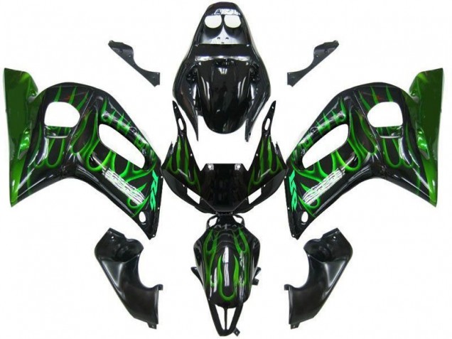Carénage Yamaha R6 98-02 - Noir Vert Flamme Carénage Yamaha R6 98-02 - Noir Vert Flamme