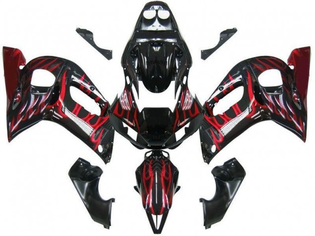 Carénage Yamaha R6 98-02 - Noir Rouge Flamme Carénage Yamaha R6 98-02 - Noir Rouge Flamme
