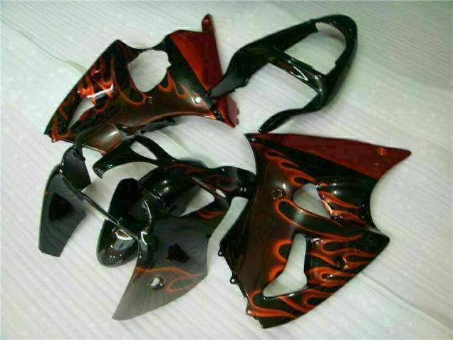 Carénage Kawasaki ZX6R 00-02 - Noir Rouge Flamme