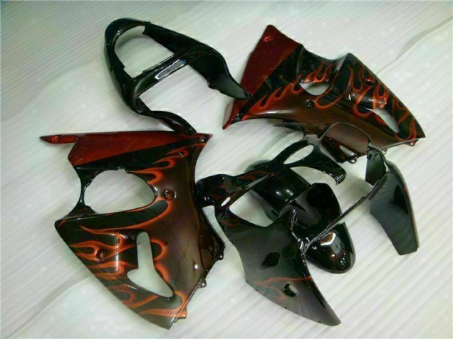 Carénage Kawasaki ZX6R 00-02 - Noir Rouge Flamme