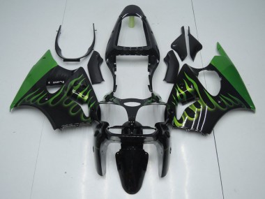 Carénage Kawasaki ZX6R 00-02 - Noir avec Vert Flamme en Ligne