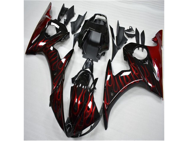 Carénage Yamaha R6 03-05 - Noir Rouge Flamme