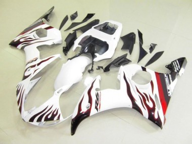 Carénage Yamaha R6 03-05 - Blanc et Flamme en Ligne