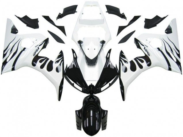 Carénage Yamaha R6 03-05 - Blanc Flamme Noir Carénage Yamaha R6 03-05 - Blanc Flamme Noir