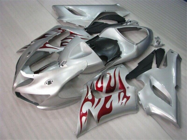 Carénage Kawasaki ZX6R 05-06 - Argent Rouge Flamme Carénage Kawasaki ZX6R 05-06 - Argent Rouge Flamme