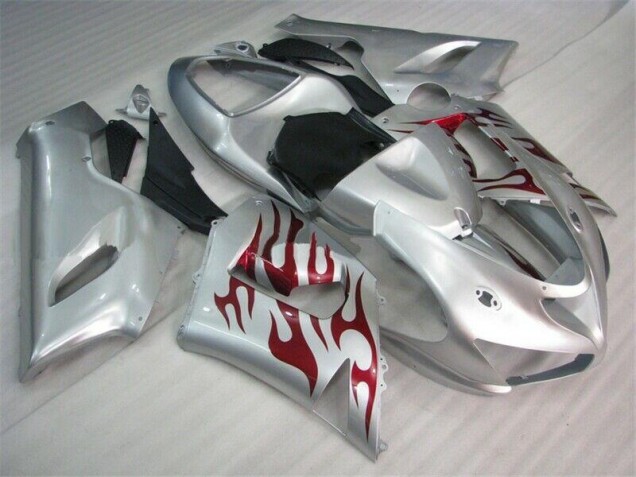 Carénage Kawasaki ZX6R 05-06 - Argent Rouge Flamme Carénage Kawasaki ZX6R 05-06 - Argent Rouge Flamme