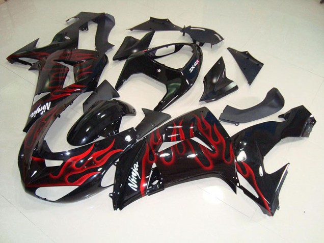 Carénage Kawasaki ZX10R 06-07 - Noir Rouge Flamme