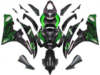 Carénage Yamaha R6 06-07 - Noir Vert Flamme en Ligne