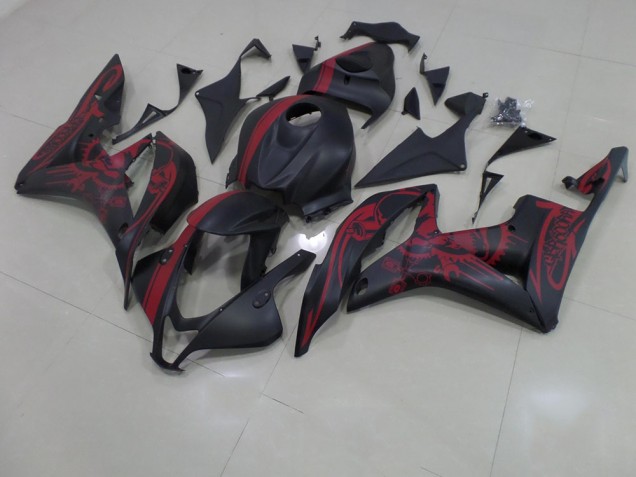 Carénage Honda CBR 600 RR 07-08 - Noir Mat Rouge Crâne avec Bande