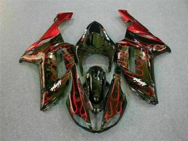 Carénage Kawasaki ZX6R 07-08 - Noir Rouge Flamme en Ligne
