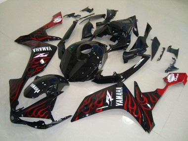 Carénage Yamaha R1 07-08 - Noir Brillant Flamme en Ligne
