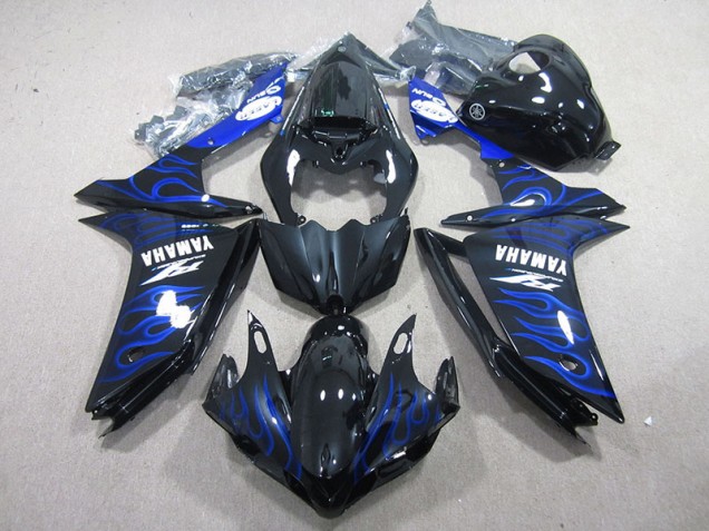 Carénage Yamaha R1 07-08 - Noir avec Bleu Flamme