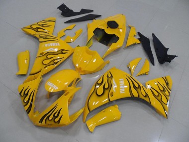 Carénage Yamaha R1 12-14 - Jaune Noir Flamme en Ligne