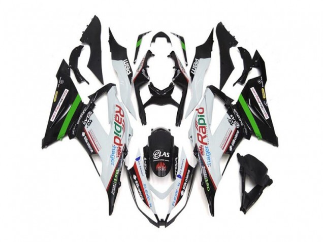 Carénage Kawasaki ZX6R 13-18 - Blanc Noir